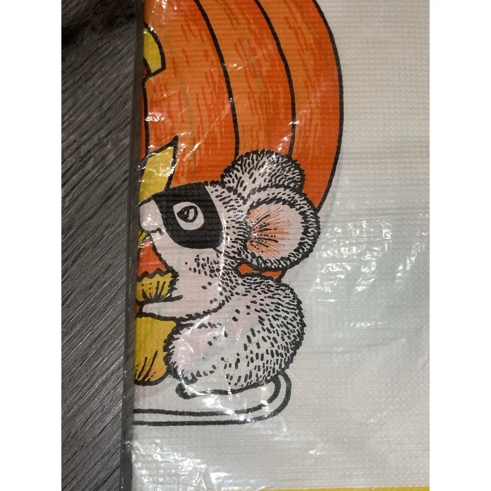 Vintage Halloween Paper Table Cover Black Cat In A Pumpkin & Masked‎ Mouse USA